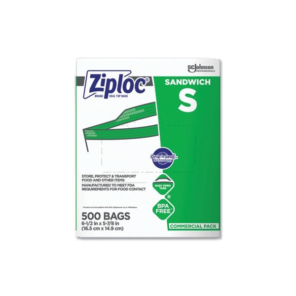 Sc Johnson Ziploc, RESEALABLE SANDWICH BAGS, 1.2 MIL, 6.5in X 6in, CLEAR, 500/BOX 682255 - main
